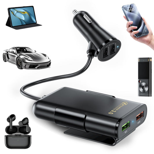 AMXYYDS Cargador para Auto USB C,Carga rapida,Cargador Coche Rápido con,Coche, QC 3.0 y PD,Cable de extensión 1.2m,Puerto USB para Auto(Redondo)
