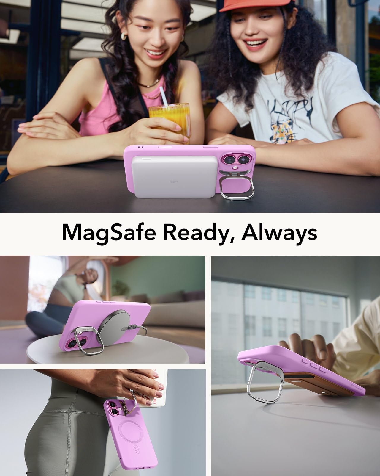 ESR - Funda para iPhone 16 Plus de silicona con botón de control de cámara y soporte, compatible con MagSafe, soporte para cámara integrado, funda magnética para iPhone 16 Pro Max, serie Cloud, rosa