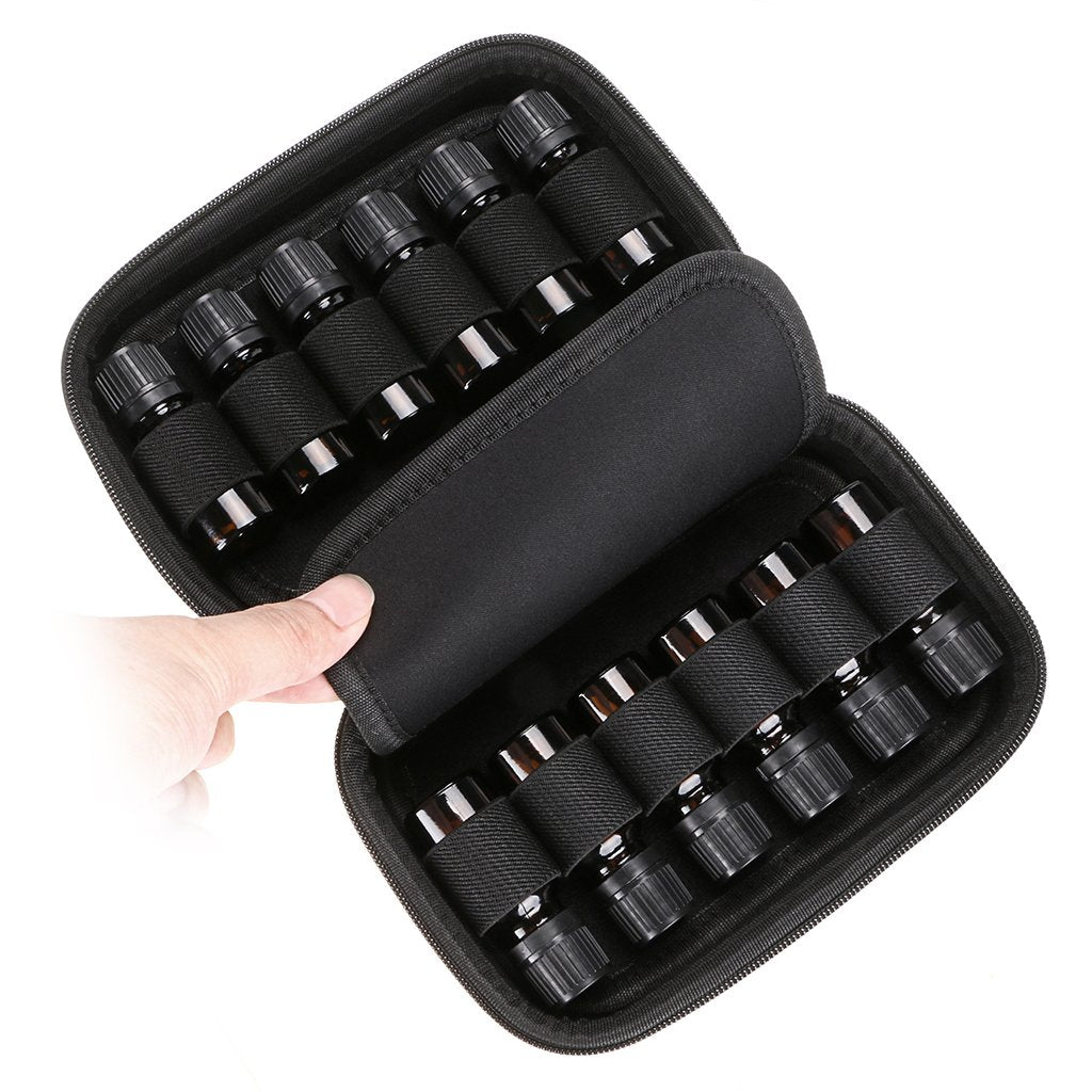 Hipiwe Hard Shell Essential Oil Carrying Case Holds 12 Bottles (Can hold 5ml, 10ml, &10ml Rollers) Travel Size Essential Oils Bag Organizer Perfect for Young Living, doTERRA, and more (Pink)