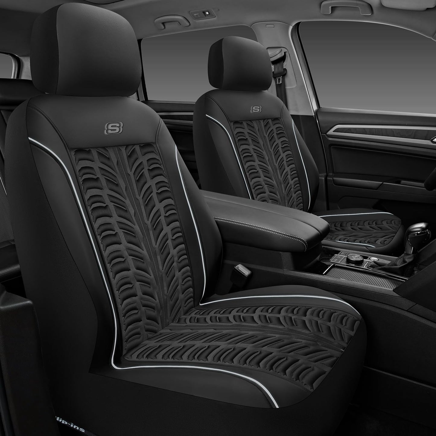 Skechers - Fundas de asiento Slip-Ins de espuma viscoelástica 3D, fundas de asiento de coche de piel en relieve, compatible con bolsas de aire, universal para la mayoría de coches, furgonetas