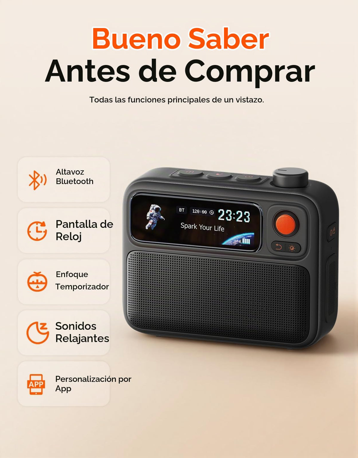 Máquina de Ruido Blanco Divoom Flowtoo Negro con Bocina Bluetooth y Despertador