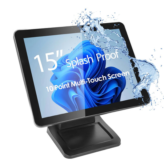 ANGEL POS - Monitor multitáctil capacitivo LED retroiluminado de 15 pulgadas 4:3, visualización táctil de diseño plano sin costuras con soporte de metal POS, para oficina, punto de venta, restaurante,