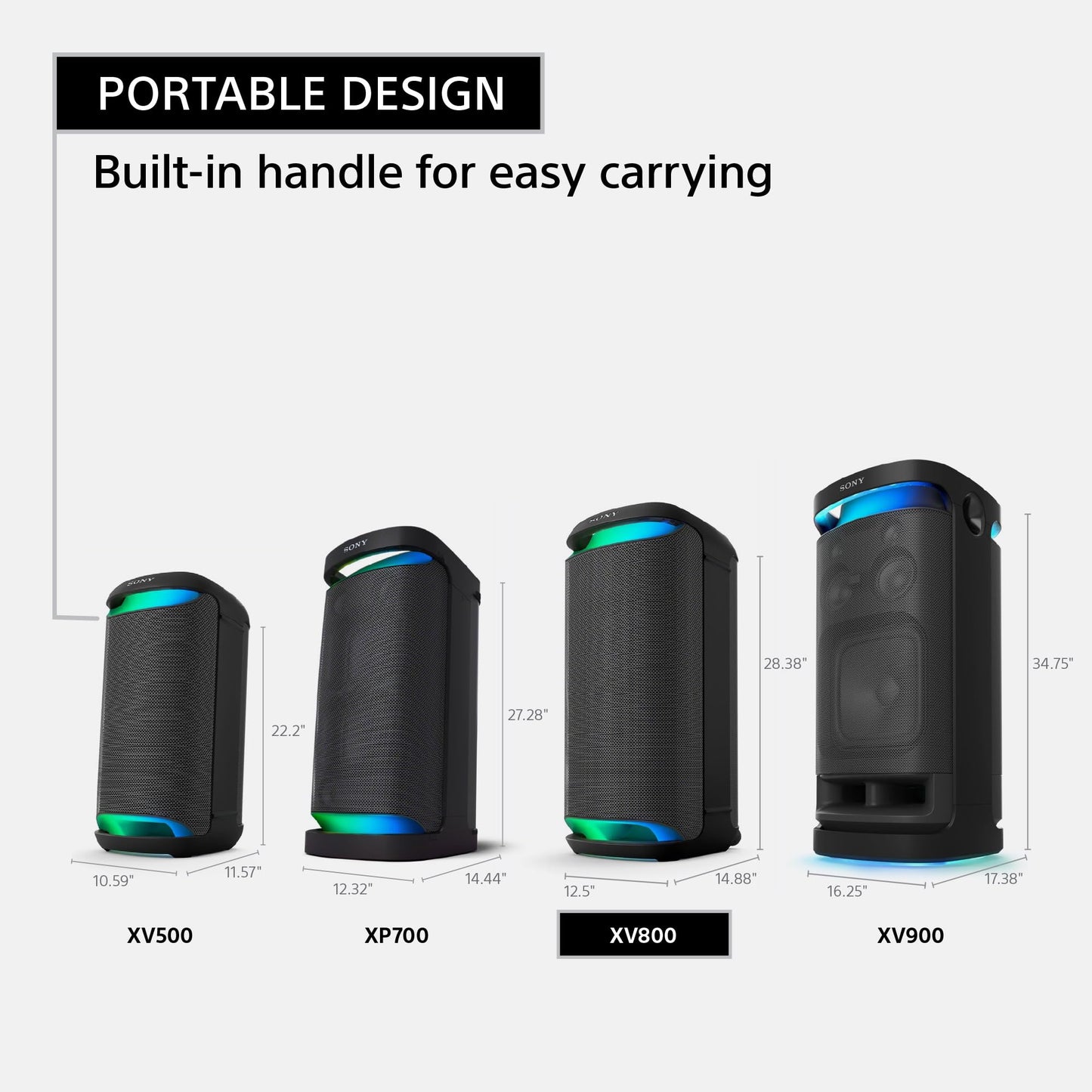 Sony SRS-XV800 X-Series Wireless Portable Bluetooth Karaoke Party Speaker IPX4 Splash-Resistant with 25 Hour-Battery, Built-in Handle and Wheels, Omnidirectional Sound, and Ambient Lights - New