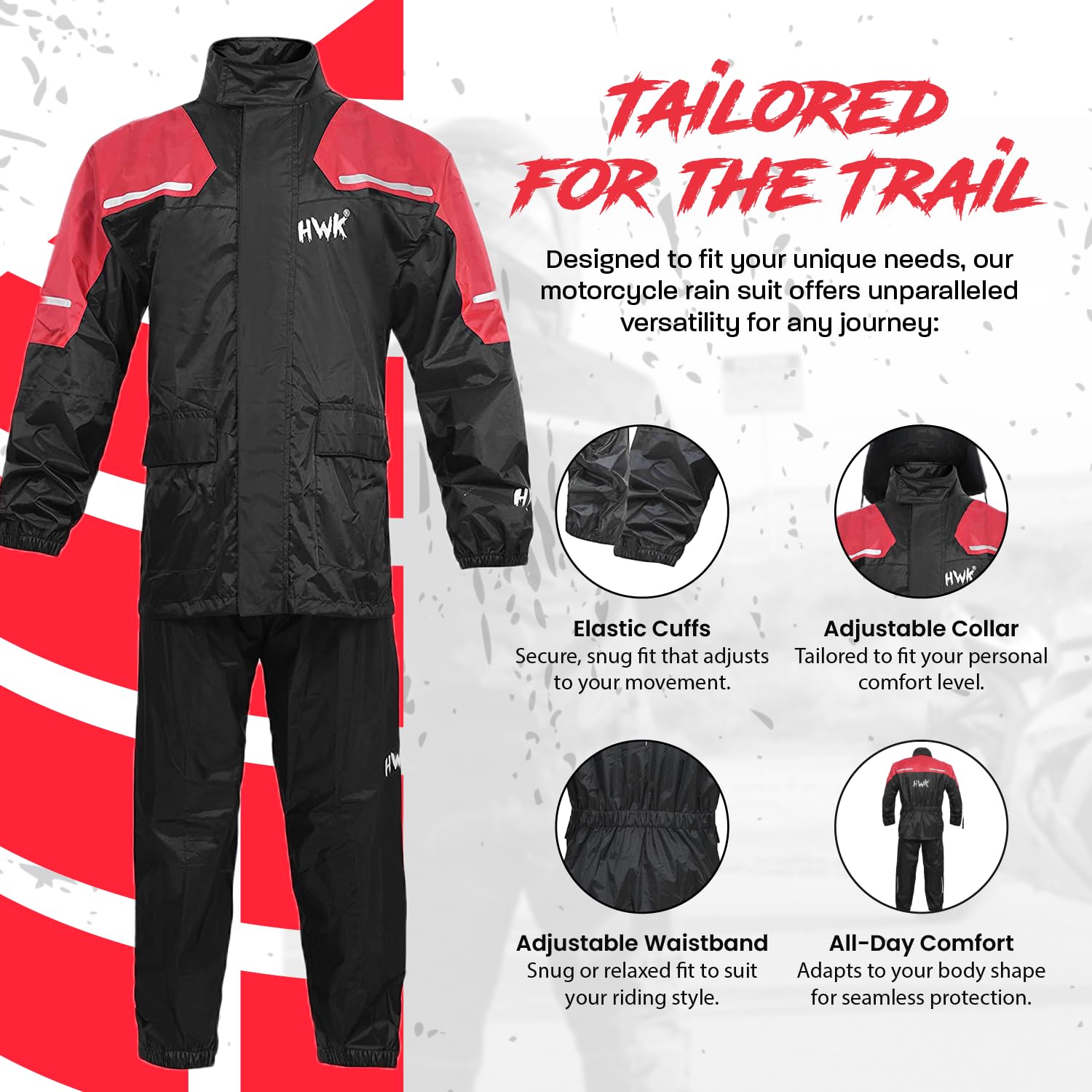 HWK - Traje de lluvia de motocicleta para hombres y mujeres, ropa, chamarras y pantalones reflectantes, traje de lluvia impermeable