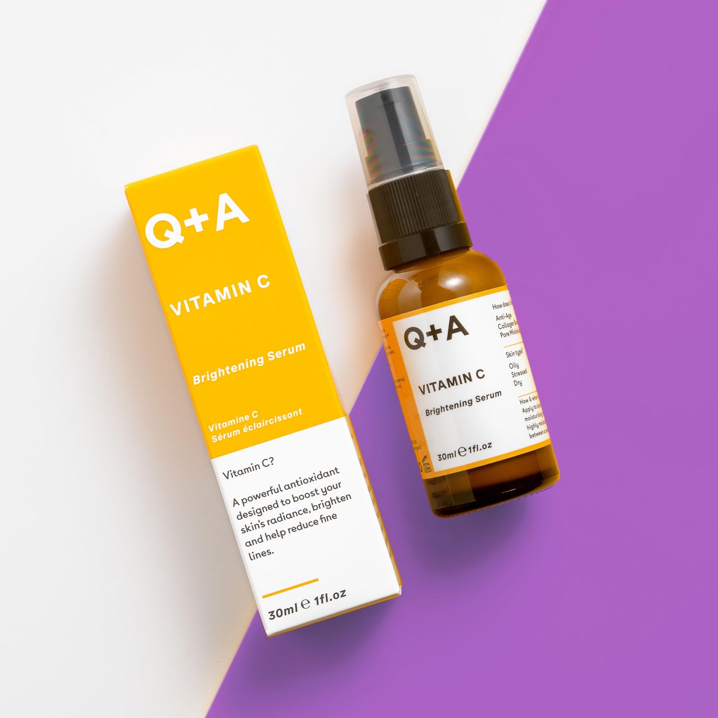 Q+A Sérum Iluminador de Vitamina C, Ilumina y Refresca tu Piel con este Sérum Facial Hibrido Rico en Antioxidantes e Hidratante, 30ml