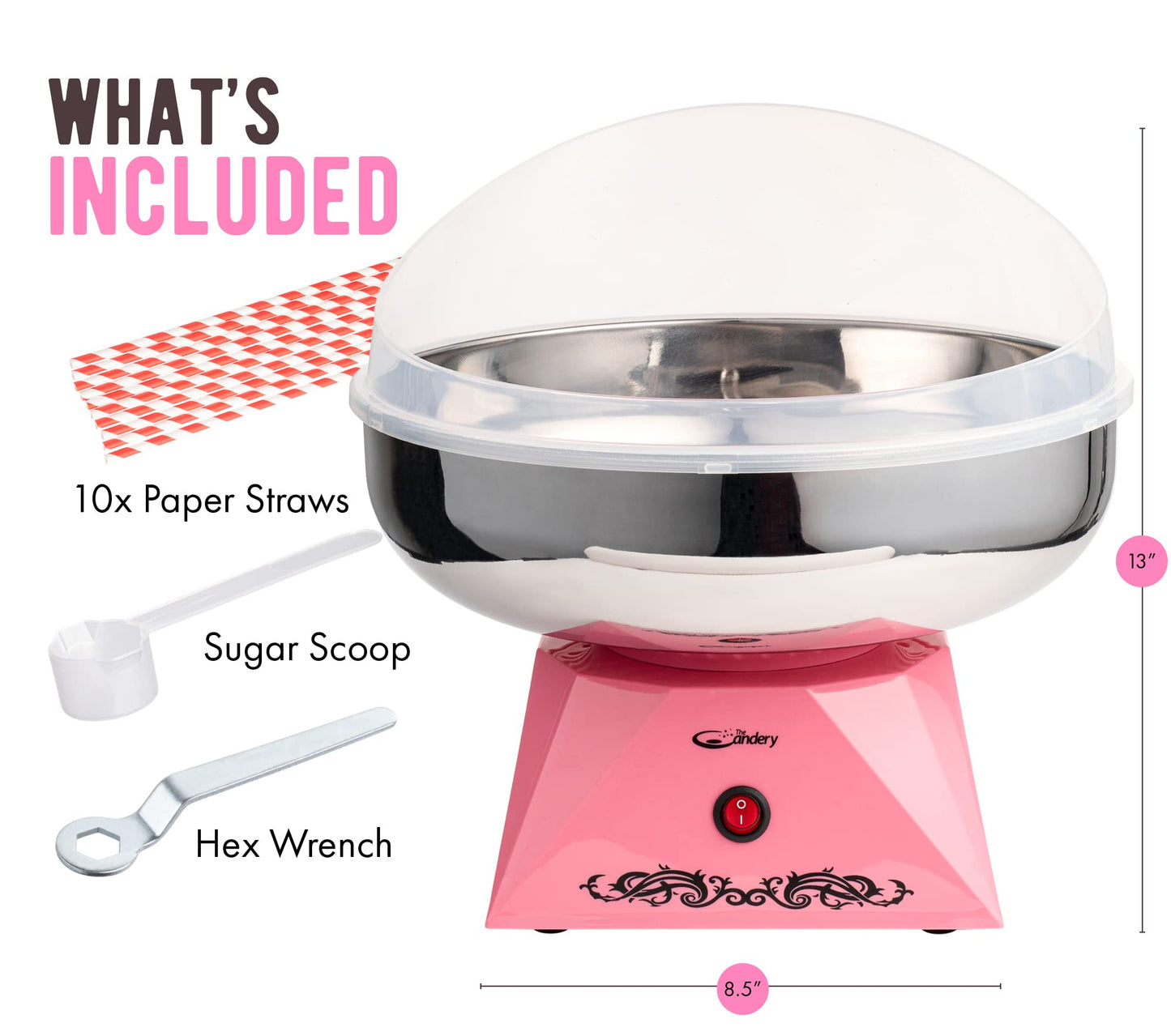 Máquina de algodón para dulces con tazón de acero inoxidable 2.0 – Máquina de algodón para dulces de 10 conos y cuchara de azúcar, máquina de algodón para el hogar para niños, fiesta de cumpleaños,