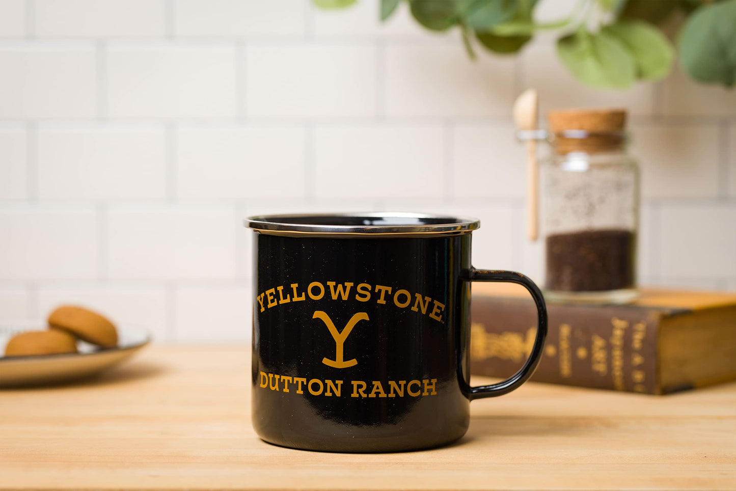 Taza de Campaña Silver Buffalo Yellowstone Dutton Ranch Esmaltada Blanca 21 Onzas