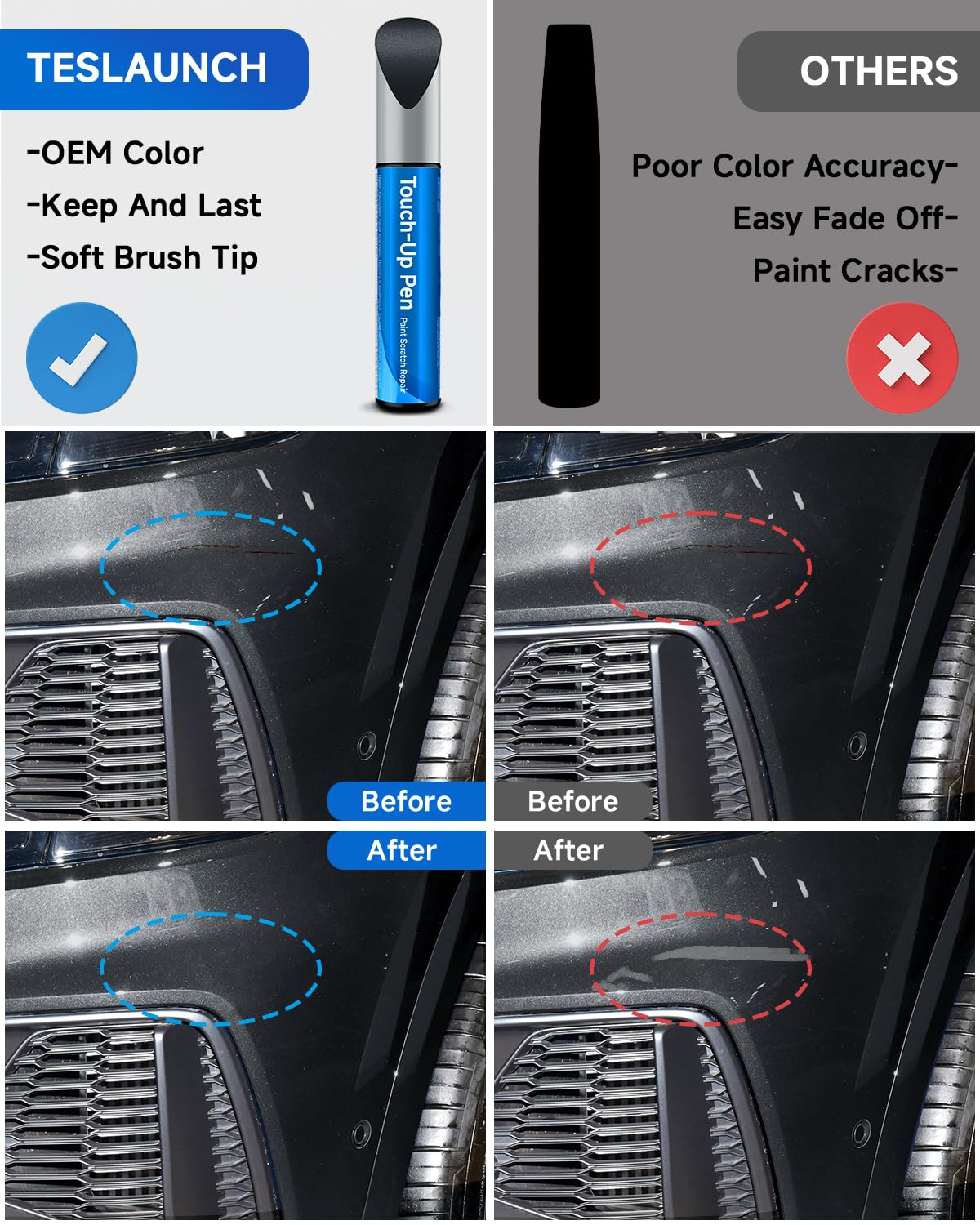 Teslaunch LX7L/H1 Manhattan - Pintura metálica para retocar compatible con Audi Exact Match Car Paint Pen reparación de arañazos
