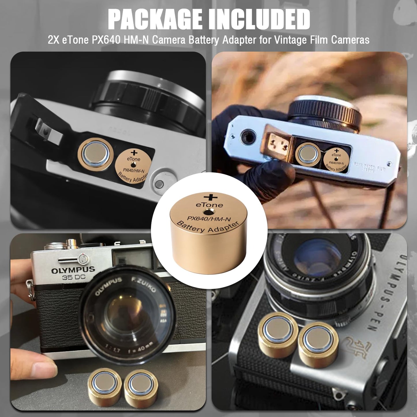 eTone PX640 - Adaptador de batería para cámaras de película clásico, fabricado en cobre, adaptador perfecto para baterías Yashica Electro GX y A675/LR44/SR44