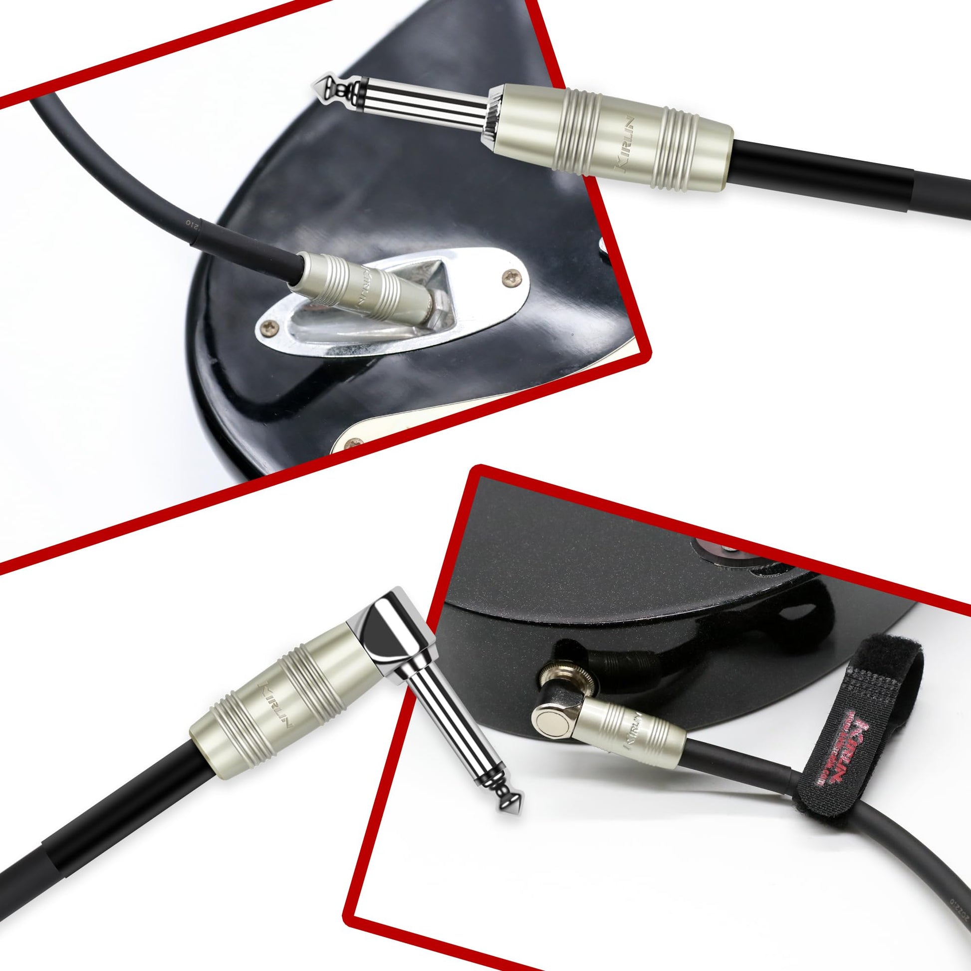 Kirlin Cable IP-202PR-10/BK - 10 pies - Cable de instrumento de enchufe recto a ángulo recto de 1/4 pulgadas, cubierta de PVC negro