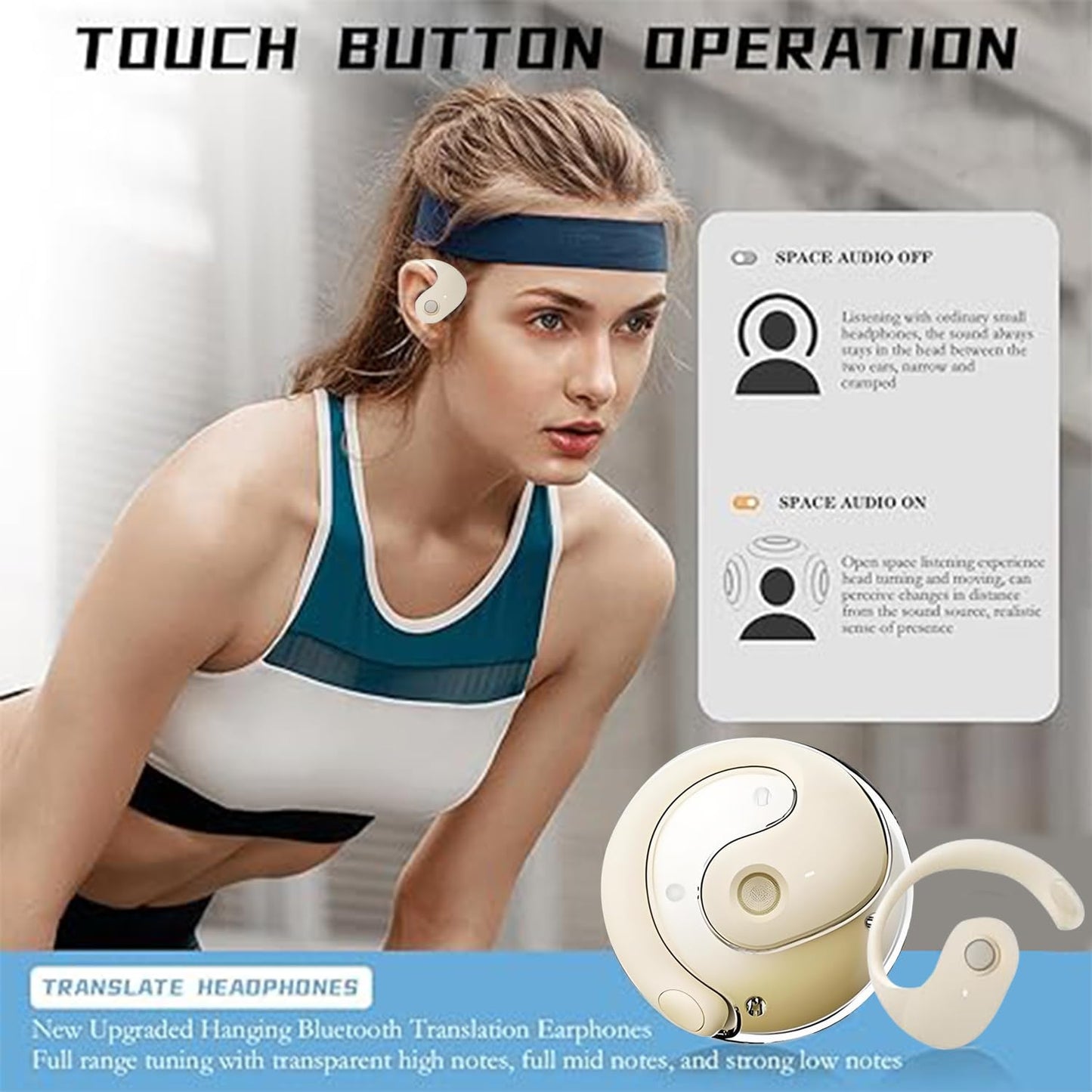 Hy-T26 Pro Language Translator,traductor de idiomas,equipado con aplicación AI,auriculares de traducción en tiempo real,sonido estéreo de alta fidelidad,admite más de 75 idiomas diferentes (Beige)