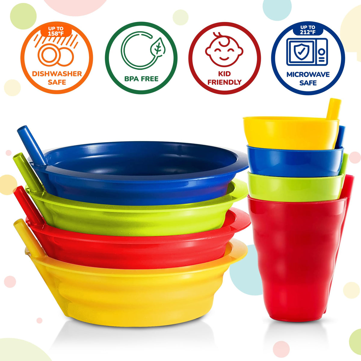 PLASKIDY Cuencos para cereales, blue green red yellow, 8