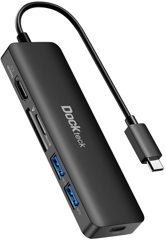 dockteck Adaptador USB C Hub HDMI PD para MacBook Air/Pro, Surface Pro 7/8, concentrador Tipo C 6 en 1 con 4K 60 Hz, 100 W PD, Lector de Tarjetas SD y microSD, 2 Datos USB 3.0 de 5 Gbps