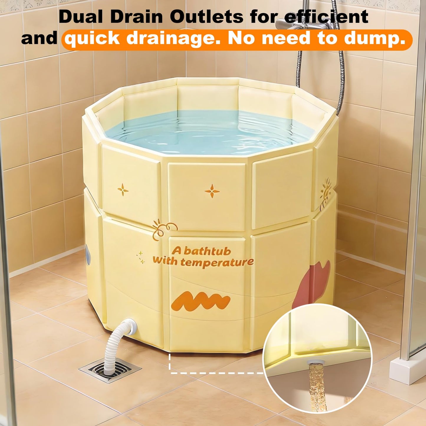 tina portátil para niños de 27.5 x 31.5 pulgadas, plegable, sin instalación, tina de hielo para ducha, baño, spa caliente, tina de pie