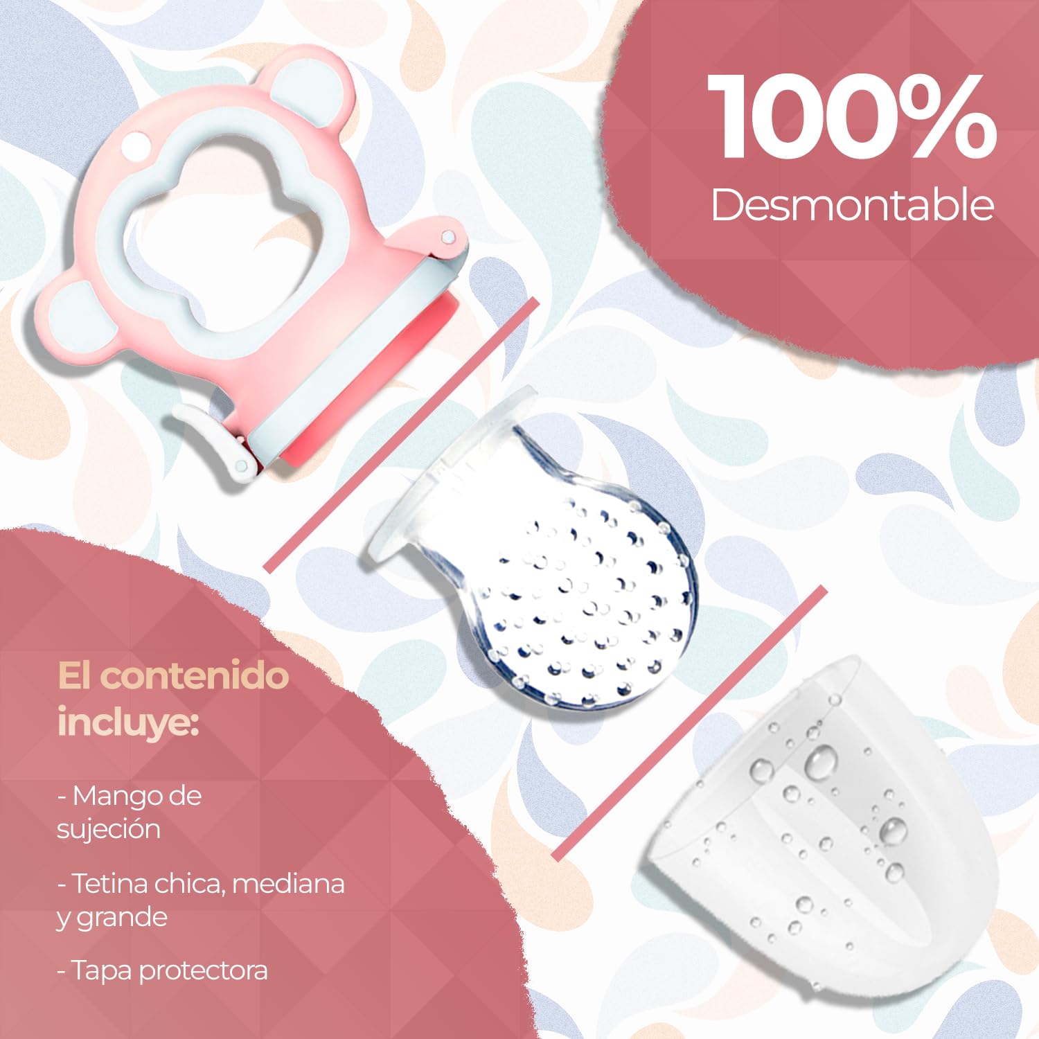 Chupón alimentador para frutas y papillas con seguro y tapa, 4 meses, dibujos animados (monkey rosa)
