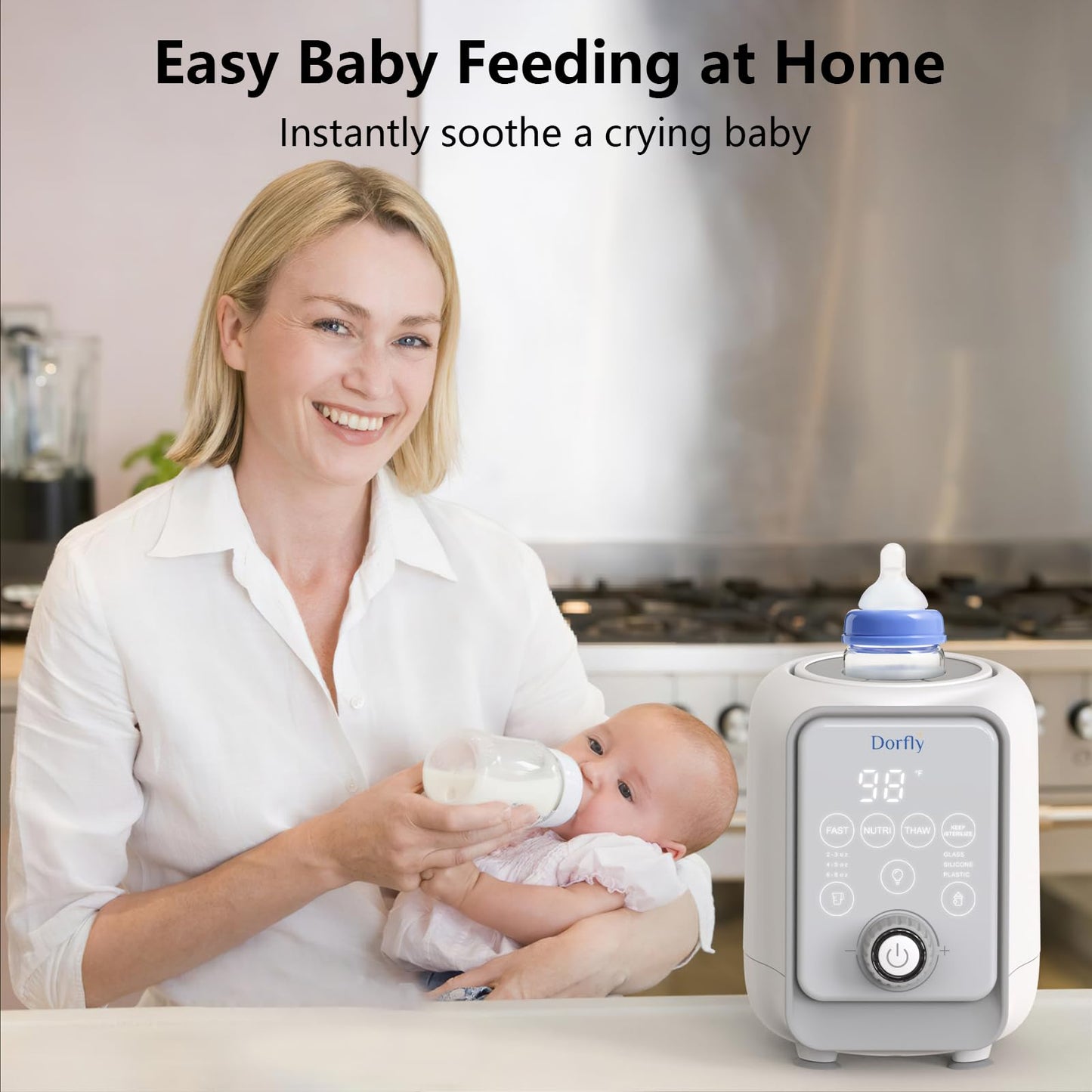 DORFLY Calientabiberones Dorfly giratorio, calentamiento rápido en 3 minutos, 9 en 1 para leche materna y fórmula, control preciso de temperatura.