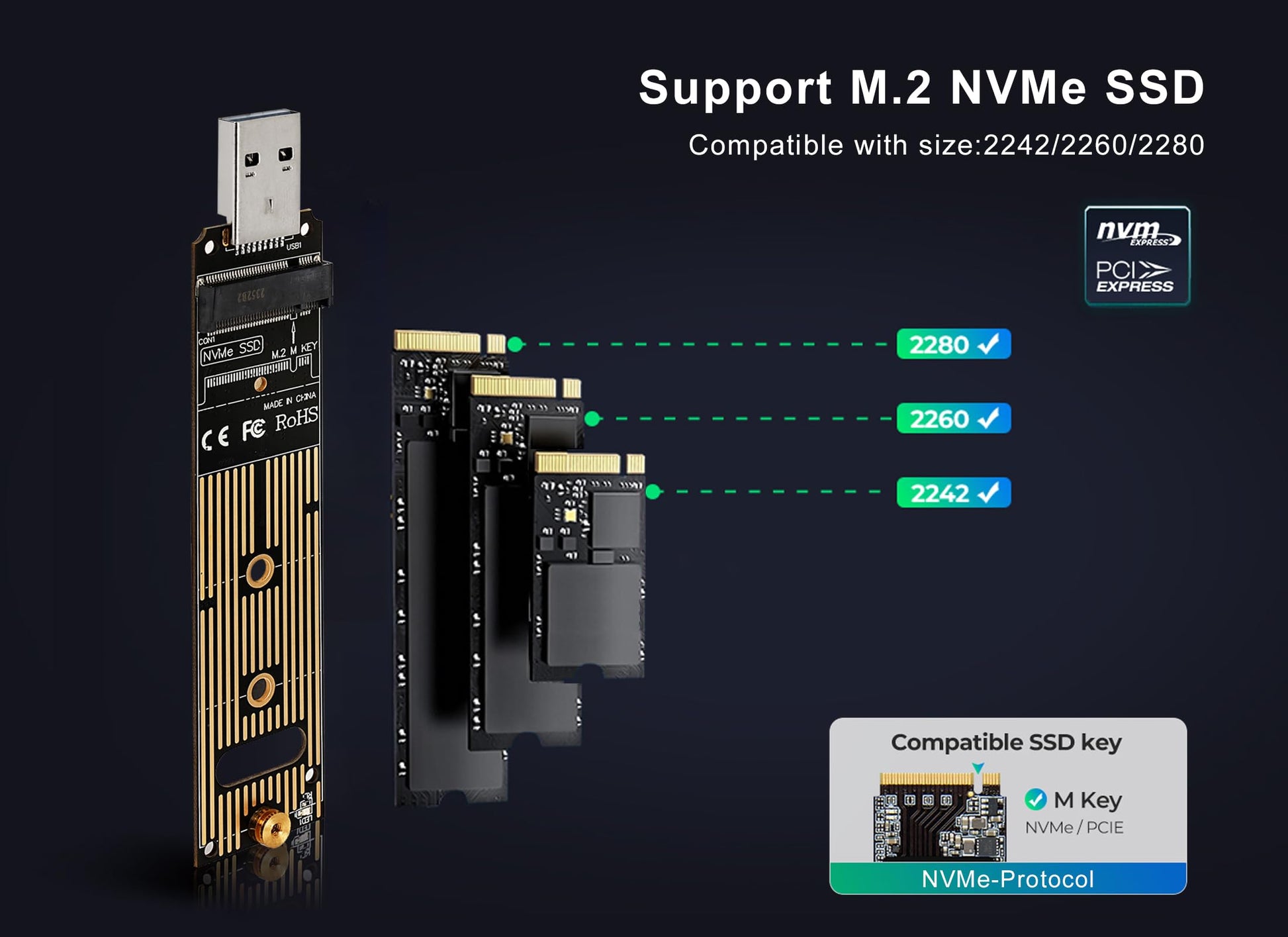 Adaptador M.2 NVME SSD EBTOOLS USB 3.1 Alto Rendimiento 10 Gbps