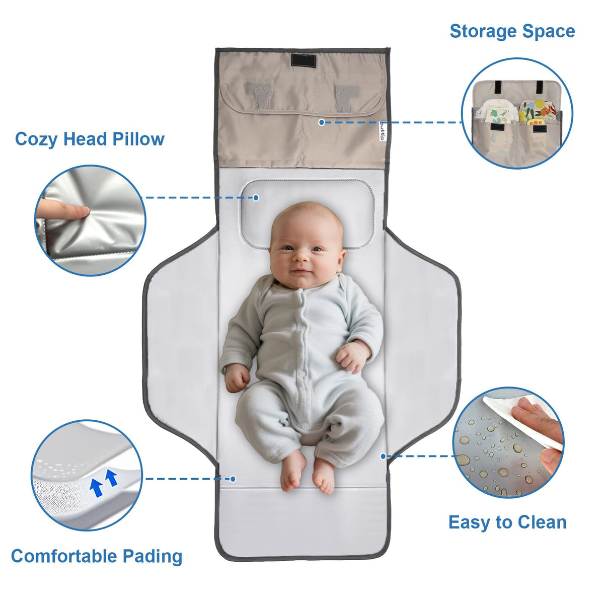 Cambiador de pañales extragrande y ligero de 31 x 24 pulgadas, con bolsillos de almacenamiento, impermeable, plegable, cambiador de bebé, portátil, cambiador de viaje para bebé, coche, bolsa de