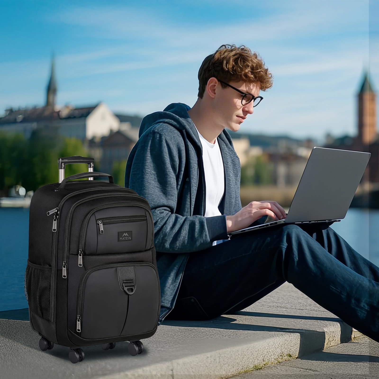 Mochila Rodante MATEIN Negro con 4 Ruedas Resistentes al Agua para Mujer