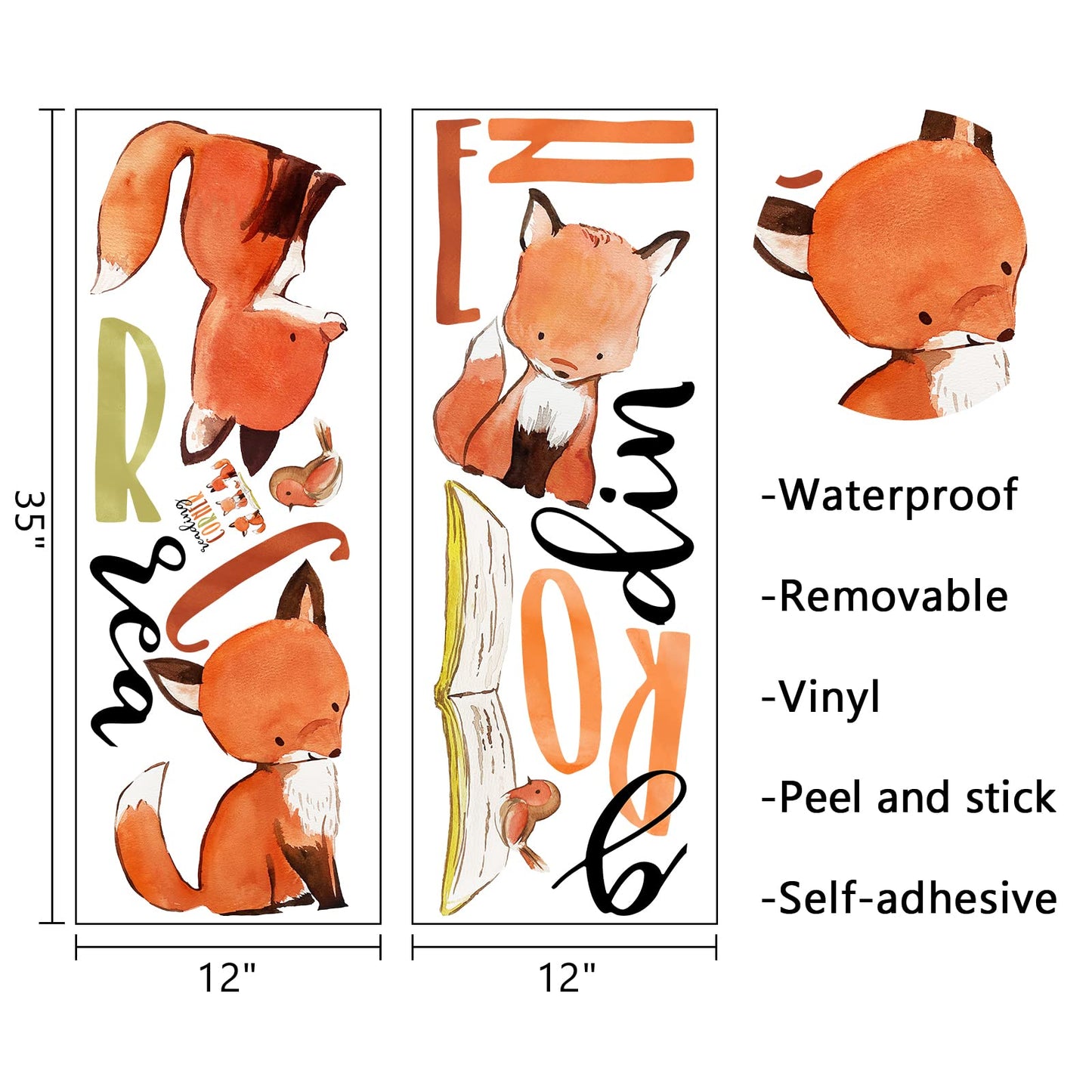 Mfault Foxes - Calcomanías de pared para niños y niñas, calcomanías de pared extraíbles de animales del bosque, libros de lectura, decoración de sala de juegos, recámara, arte de aula, biblioteca de