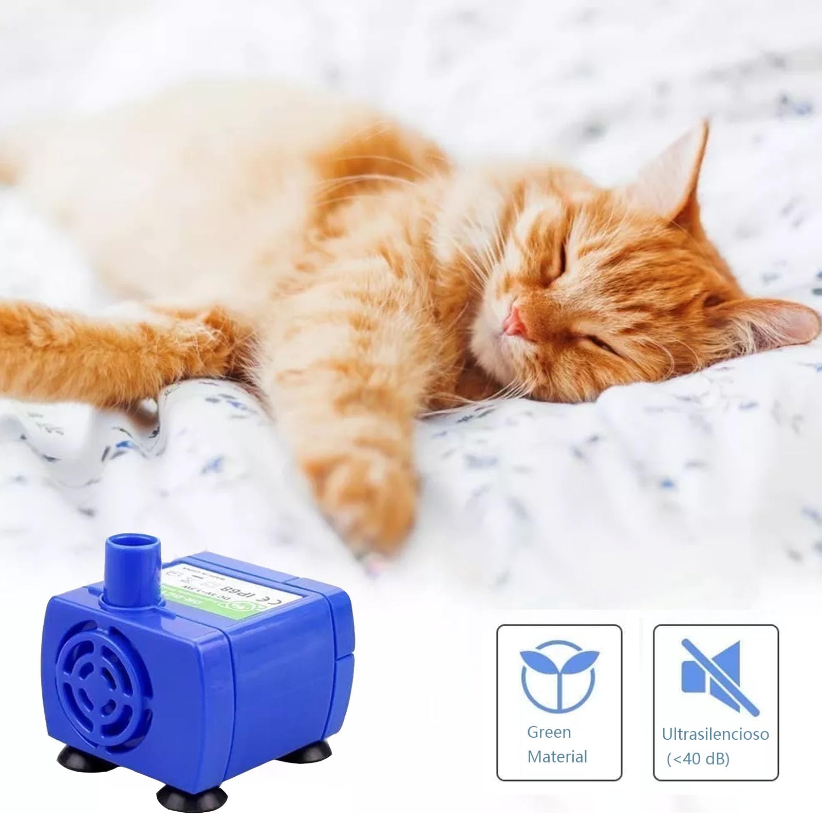 Keakitay Bomba De Fuente Para Gatos, Bomba para Bebederos Gato Mascotas, Motor DR-DC160 para Fuente Gatos Redonda, Cúbica y con Gorro de Flores