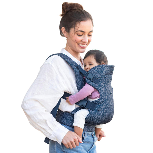 Infantino Flip Advanced Portabebés 4 en 1 – Ergonómico, Convertible, frontal y frontal hacia fuera Portabebés delantero y trasero para recién nacidos a niños pequeños 8-35 libras, azul marino floral