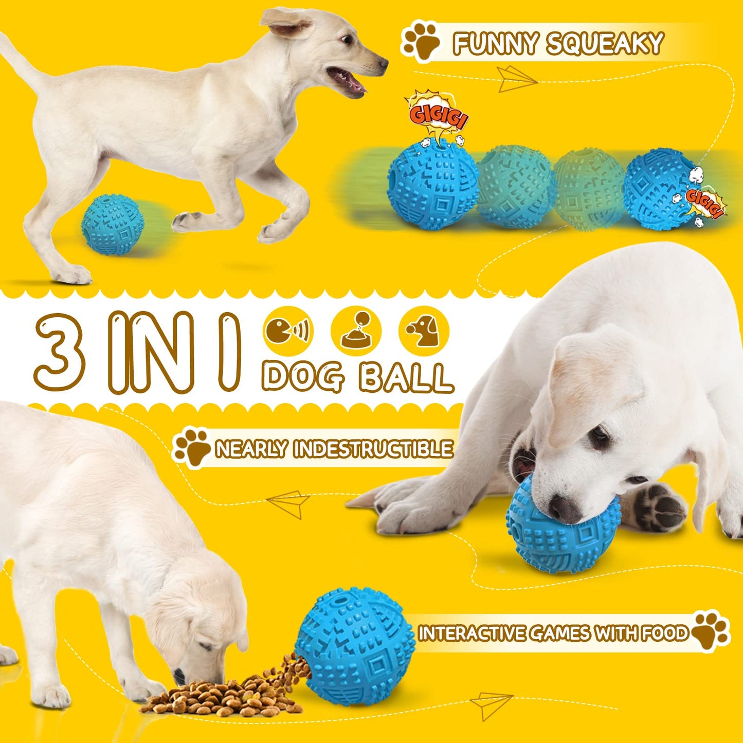 Bolas para perros dispensadoras de juguetes para perros, bolas de regalo para perros IQ para perros grandes, juguetes para perros chirriantes para masticadores agresivos, juguetes interactivos de goma duraderos para masticar perros, juguetes de enriquecim