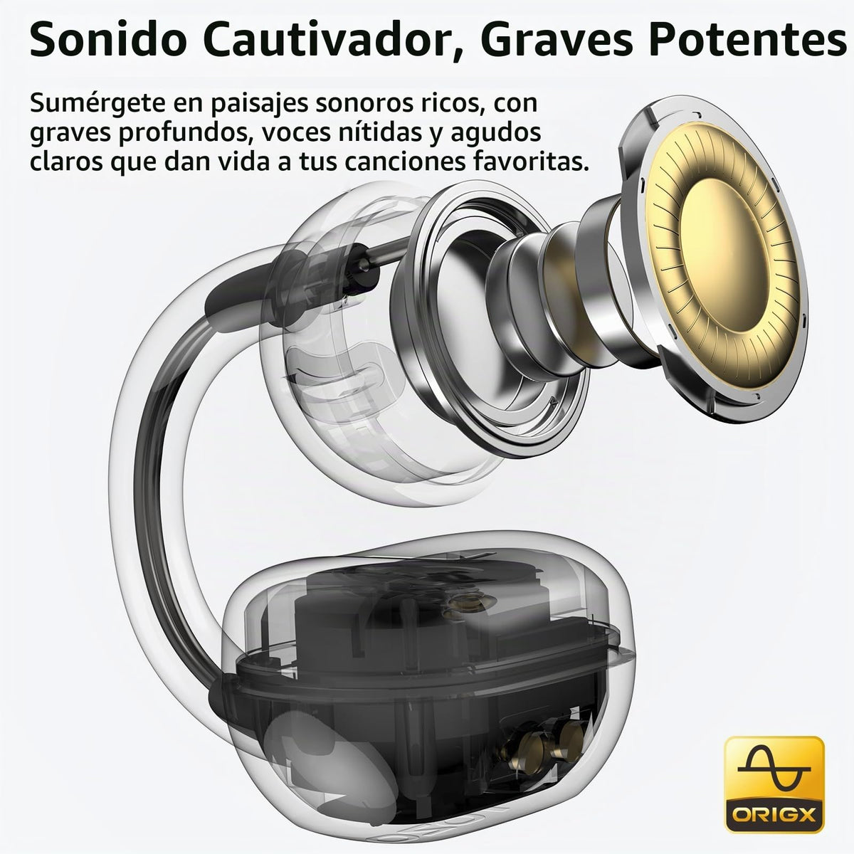 Auriculares Inalámbricos TOZO Negro con Clip de Oído y Visualización Digital Inteligente 40H Play Bluetooth 5.4 para Mujer