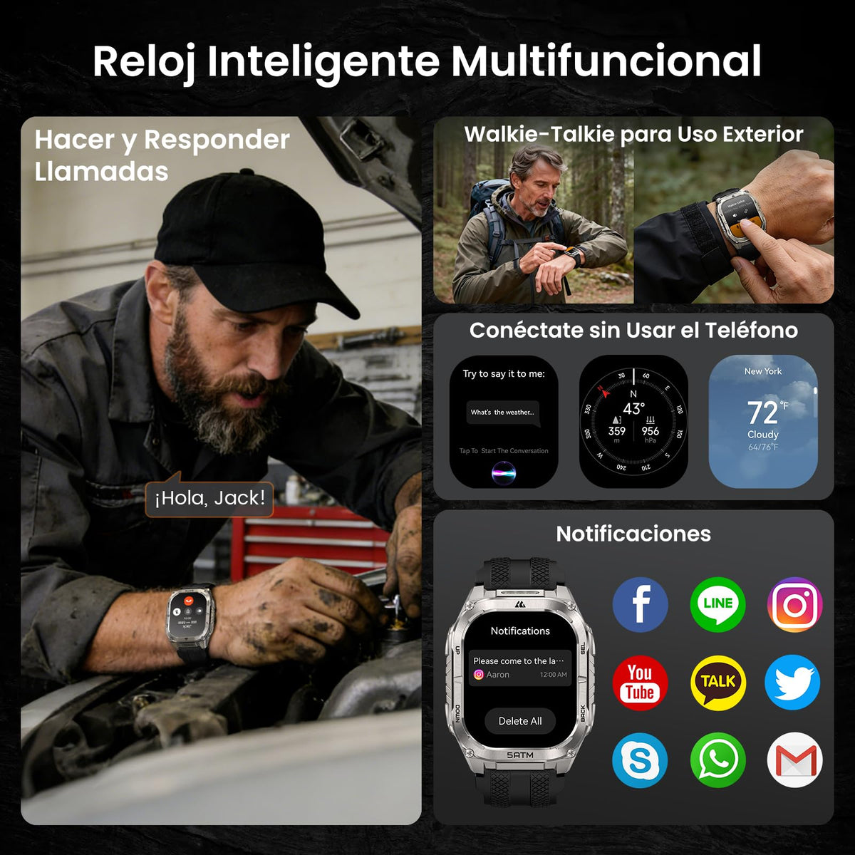 Reloj Inteligente KOSPET TANK M4C Negro AMOLED GPS Bluetooth para iOS y Android