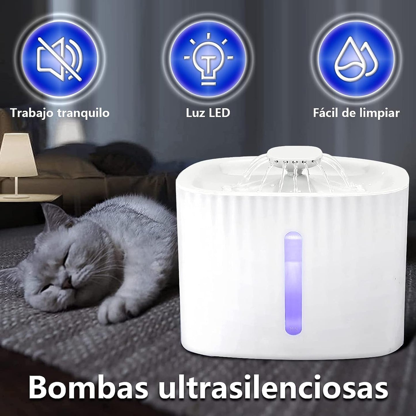 Bebedero para Gato, Fuente De Agua Automática De 3L con Indicador De Nivel De Agua, Bebedero De Agua Automatico para Gatos, Perros, Múltiples Mascotas
