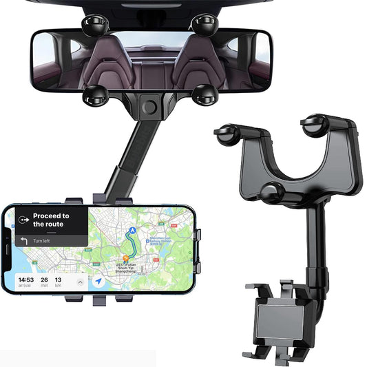 Bytebits Soporte de Retrovisor de Coche Base para Celular Multi ángulo con Rotación de 360 Grados Multi posición Horizontal y Vertical para Espejo de Automóvil Universal