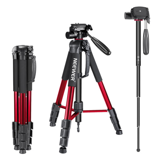 Trípode Monopié NEEWER Rojo de Aluminio con Cabezal Giratorio para Cámara DSLR y Videocámara