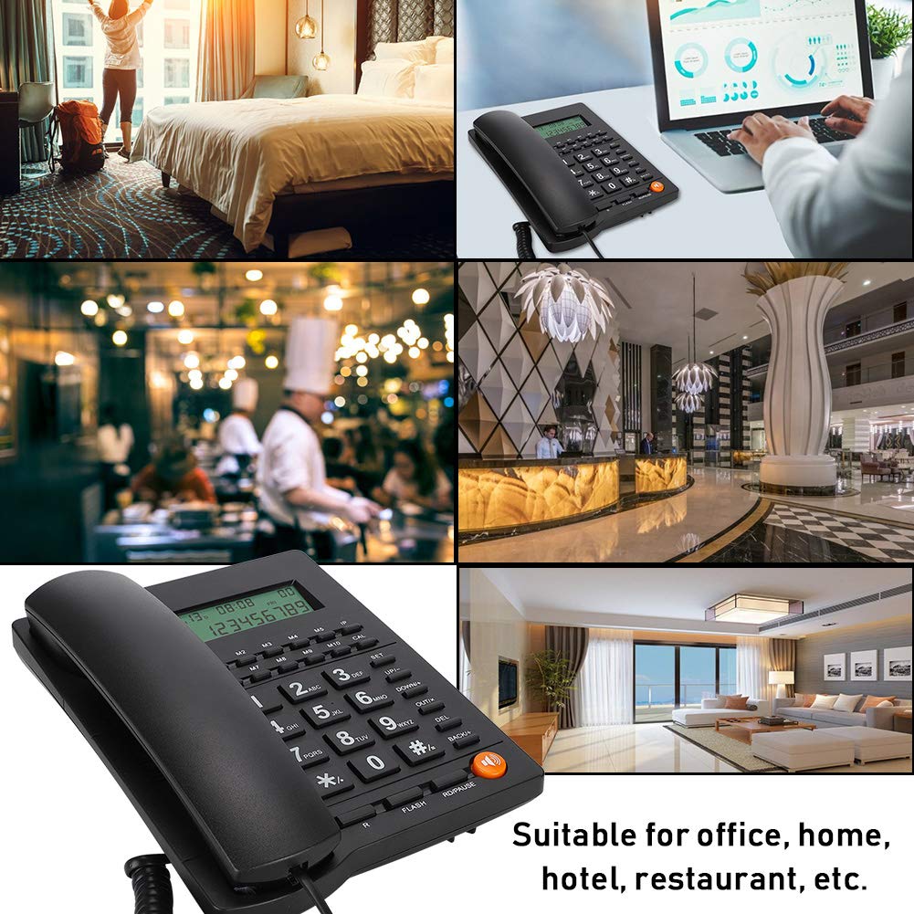 Teléfono Fijo de Escritorio, Teléfono con Cable con Pantalla de Identificación de Llamadas para el Restaurante del Hotel de Oficina en Casa Fácil de Instalar