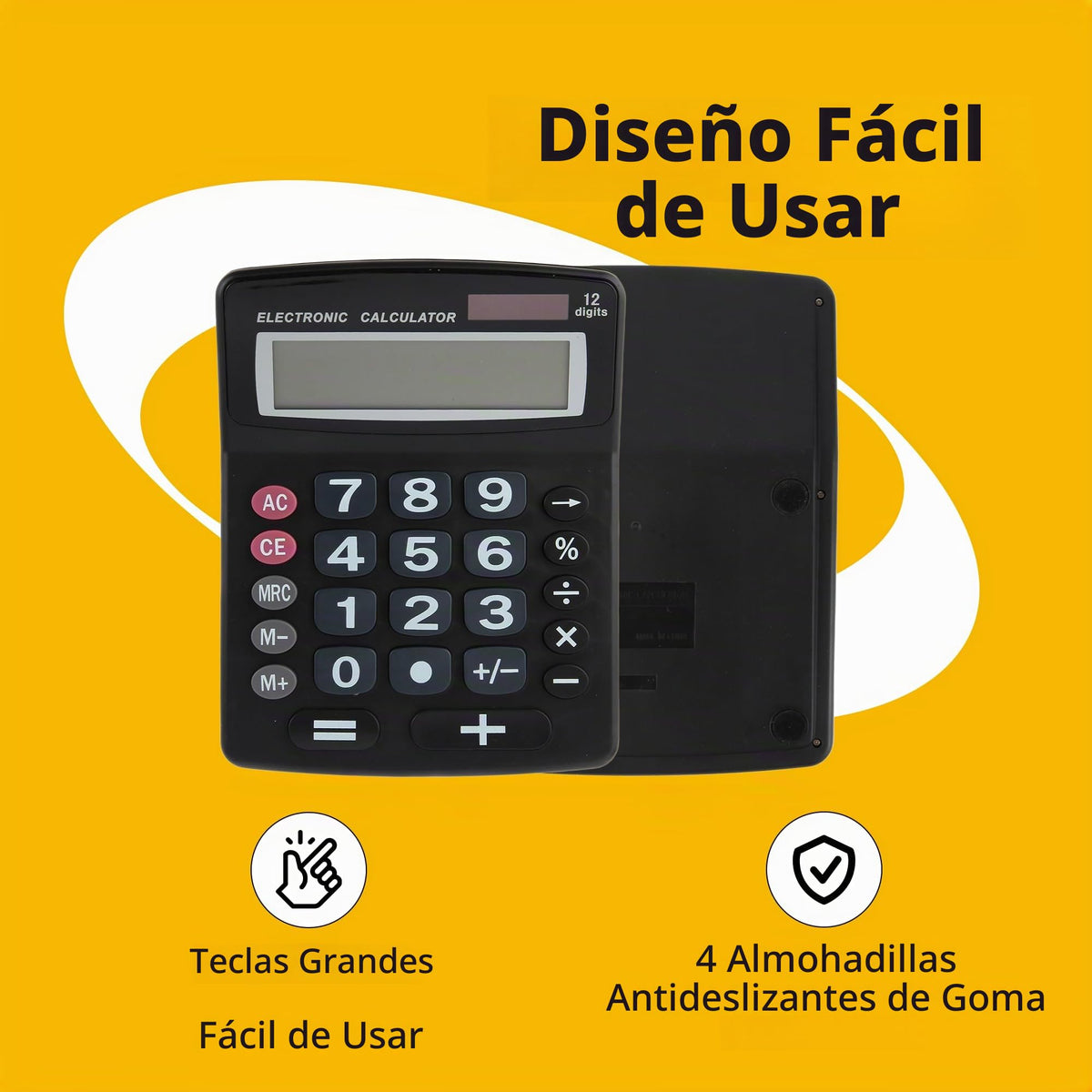 Calculadora Jumbo de 12 Dígitos Lily' Home Negra con Energía Solar y Pantalla LCD Grande