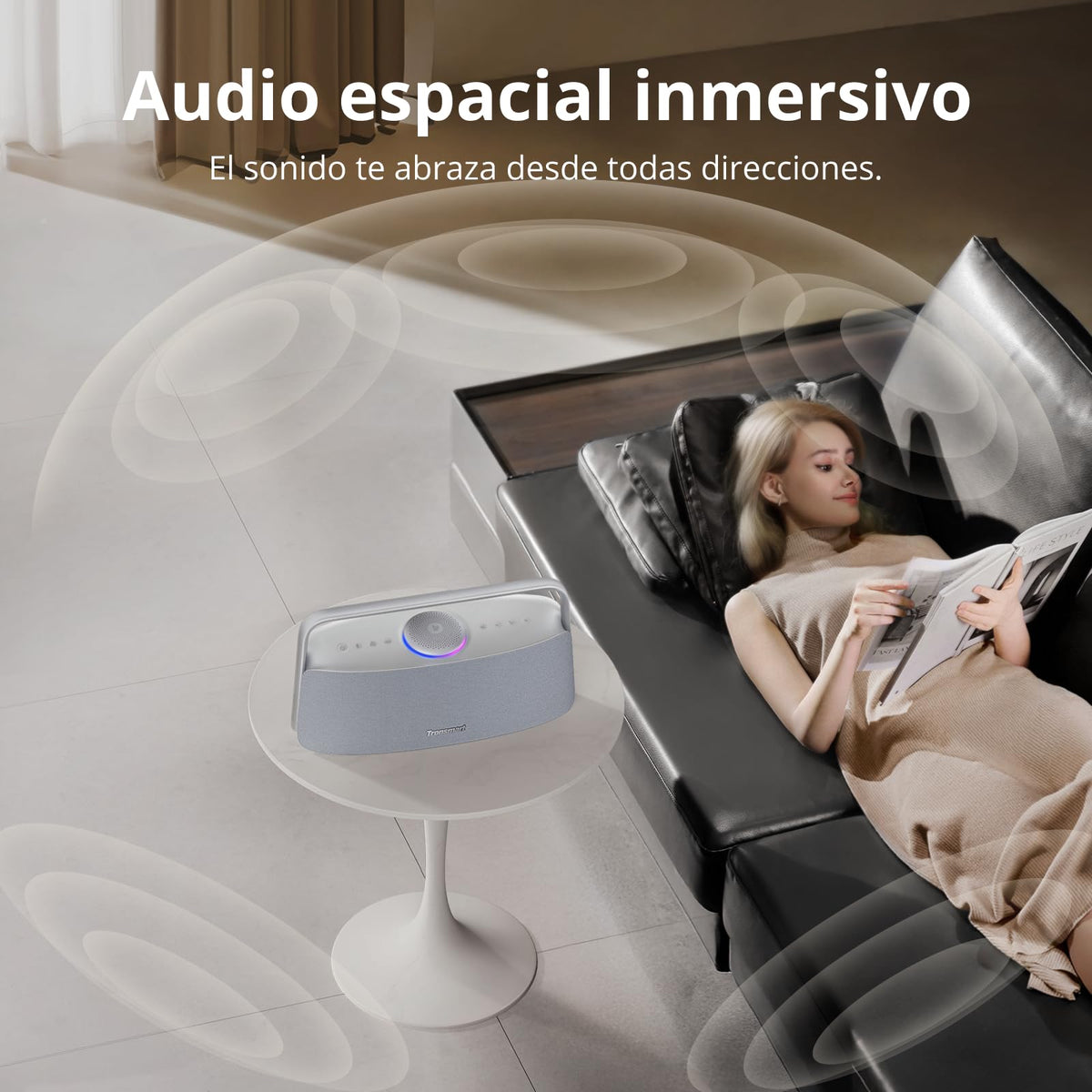 Bocina Portátil Tronsmart Fiitune X30 Negro Hi-Res Audio 3 Canales para el Hogar Resistente al Agua IPX6 con Sonido Espacial Inmersivo