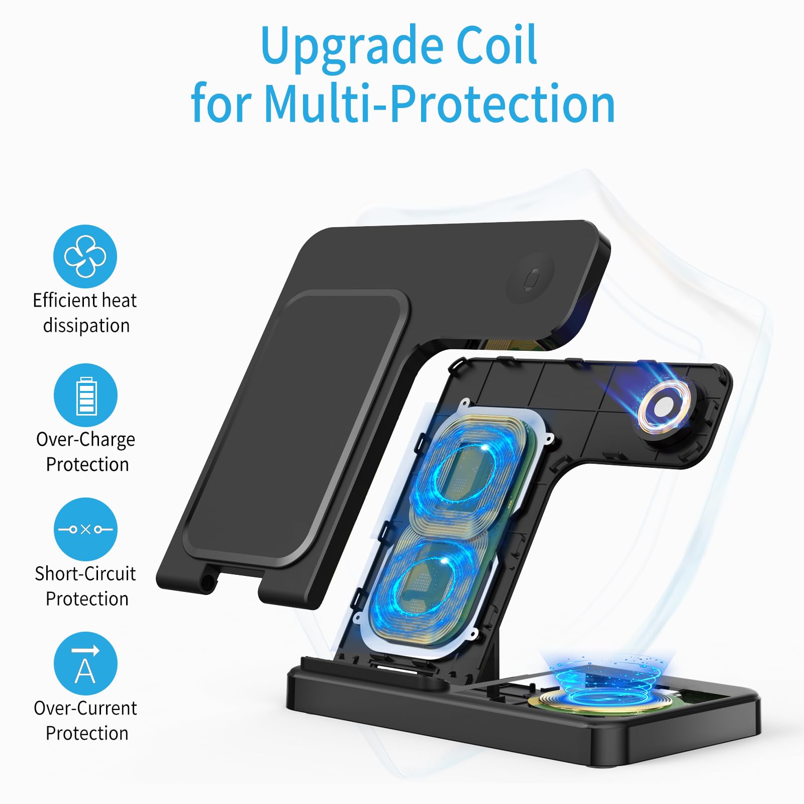Cargador Inalámbrico 3 en 1 con Cabezal QC3.0 de 18W para iPhone, Samsung, Apple Watch, AirPods