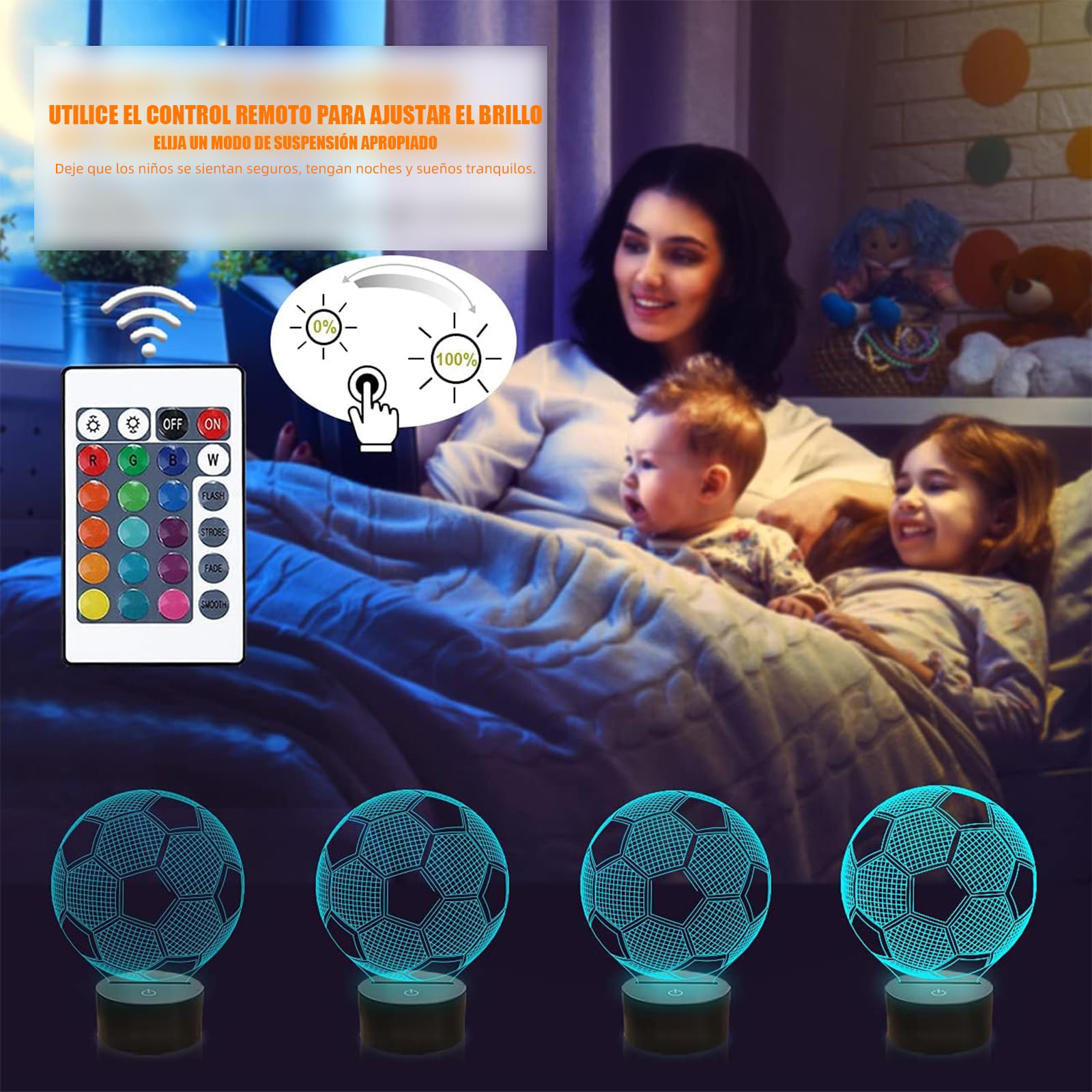 Lampara para Futbol Niños, Lámpara de Colores 3D, Lampara para Niños Habitacion, 16 Colores con Control Remoto,Regalos para Niños y Niñas(Estilo Dos(16 Colores))
