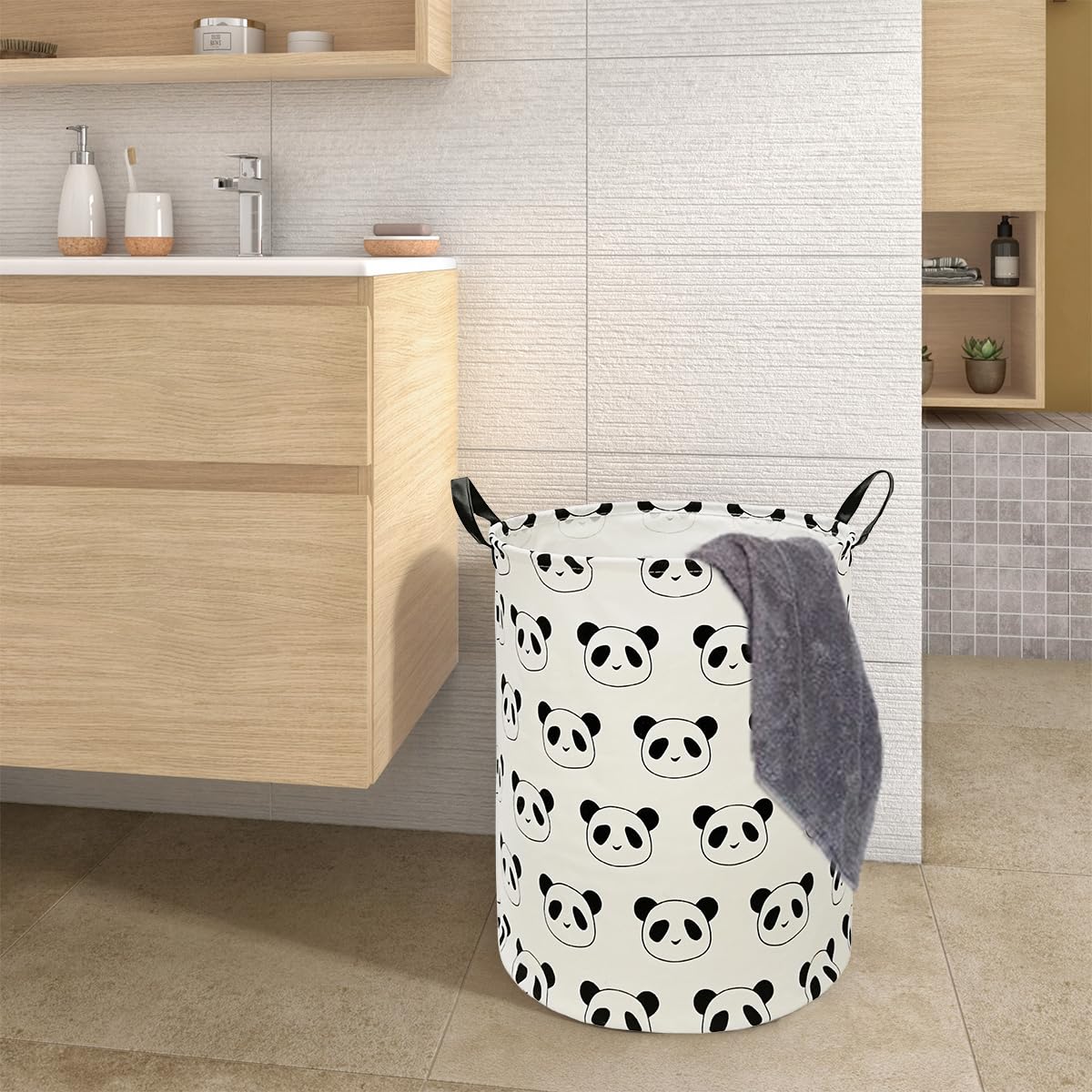 DUYIY Cesta Organizadora para Ropa de Niños con Asa Cesta de Almacenamiento para la Lavandería Organizador de Juguetes Caja de Ropa Cesta para Guardería Cesta de Regalo con Asas (Panda)