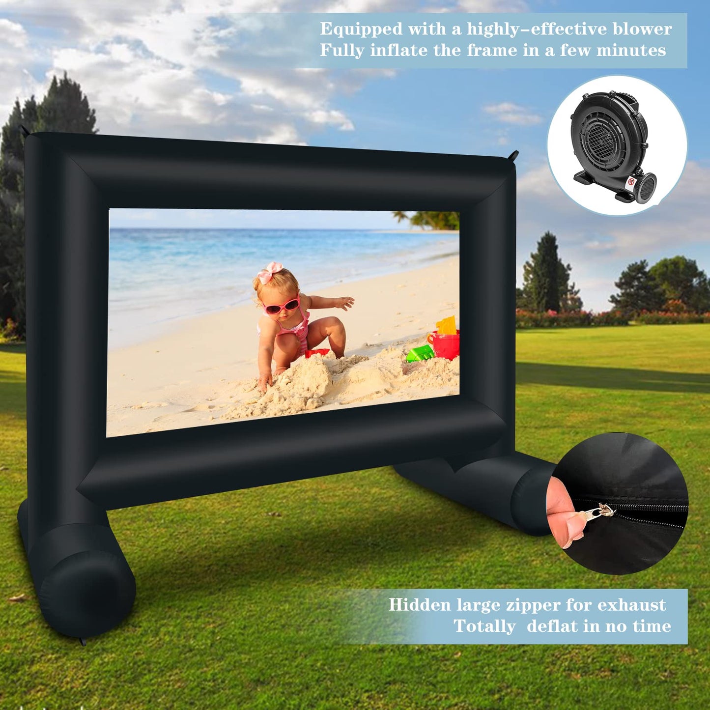 QILEBA Proyector Inflable de 14 pies para Exteriores, Pantalla de proyección Delantera/Trasera para Patio Trasero, película Nocturna, Fiesta al Aire Libre