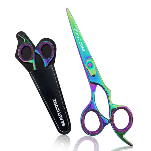 BEAUTICONE - Tijeras de corte de pelo profesionales de acero inoxidable de 6.5 pulgadas | Tijeras de peluquería | Cuchillas de borde liso y afilado - para hombres y mujeres (multi)