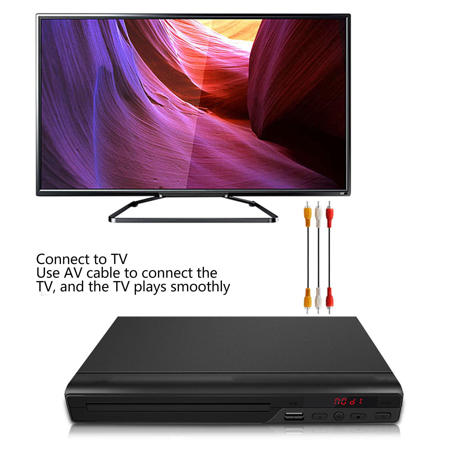 BAOK Reproductor de CD DVD, Interfaz USB 2.0 Plug and Play Mini Reproductor de DVD 110‑240V para el Hogar para TV (Enchufe de EE. UU.)