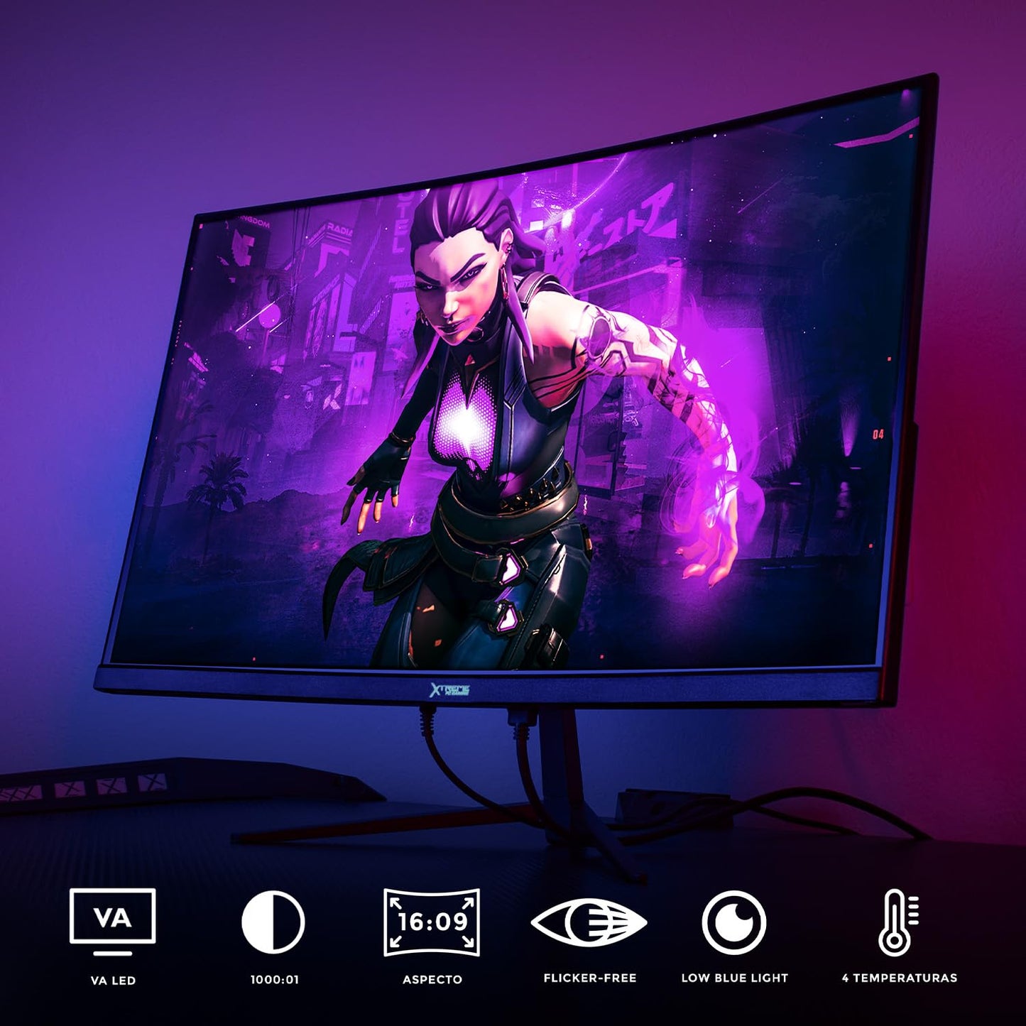 Monitor Gamer Xtreme PC Gaming Negro Clarity Curvo 23.8" 4ms 100Hz FHD VA HDMI