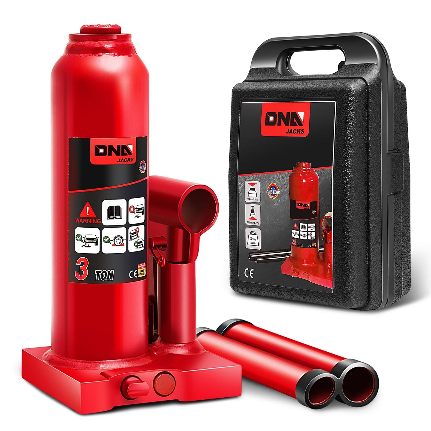 DNA MOTORING - Gato hidráulico Soldado con autógena para reparación de vehículos, camionetas, camionetas, con Mango Manual, Rojo, TOOLS-00349