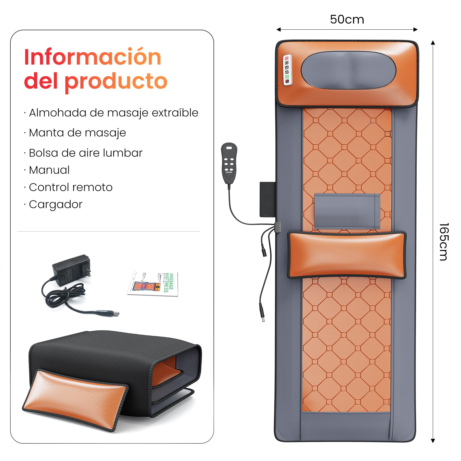 Cojín de Masaje Térmico para Todo el Cuerpo,Alfombrilla de masaje con 10 motores vibratorios,20 Cabezales de Masaje Shiatsu para el Cuello,Adecuado para cuello,espalda,cintura,caderas,piernas
