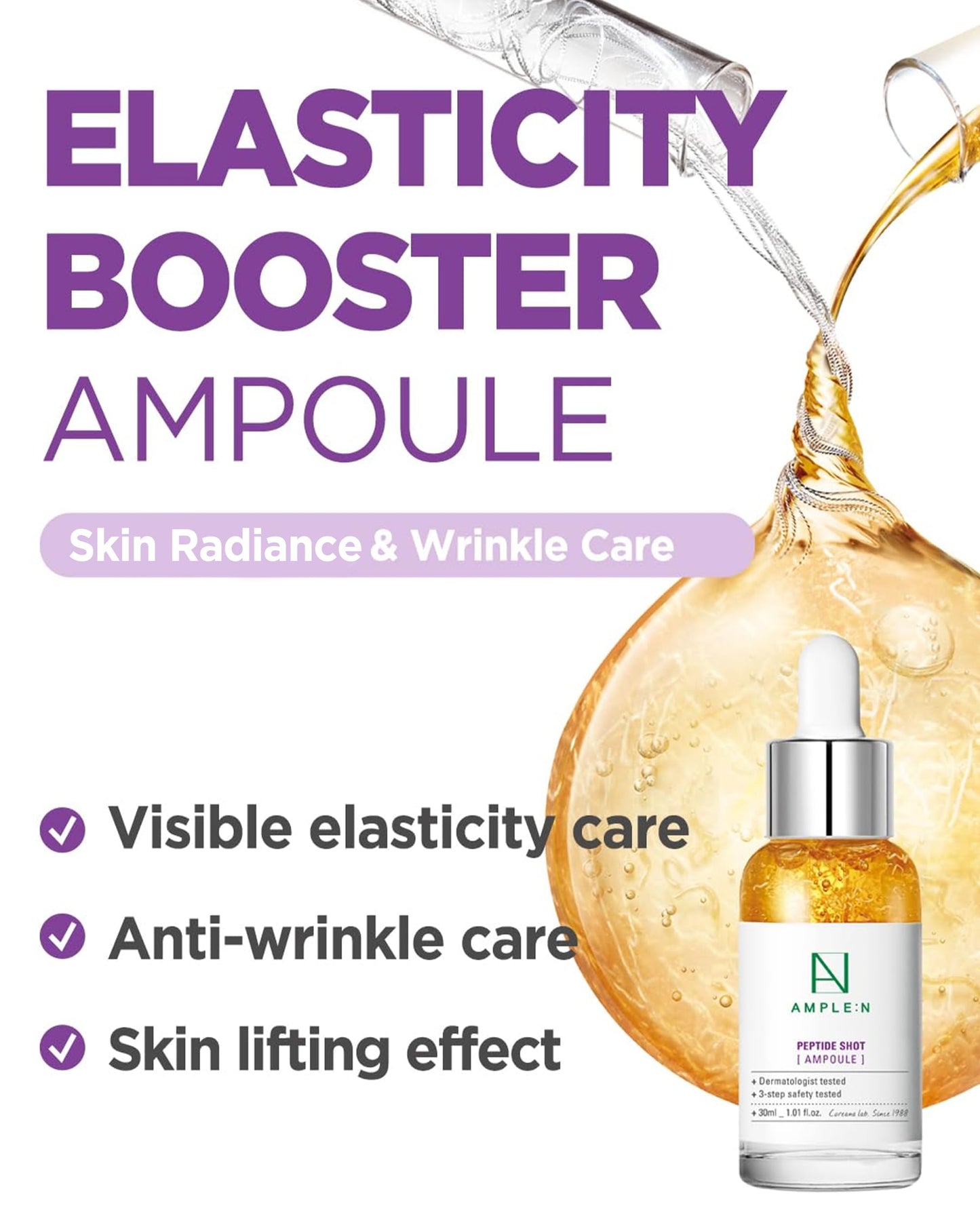 [AMPLE:N] Peptide Shot Ampoule 1.01 fl. oz. (30ml) - Visible Elasticity Care with Highly Concentrated Peptide Thread, Anti Wrinkle & Powerful Moisture Circulation, Youthful Radiant Skin