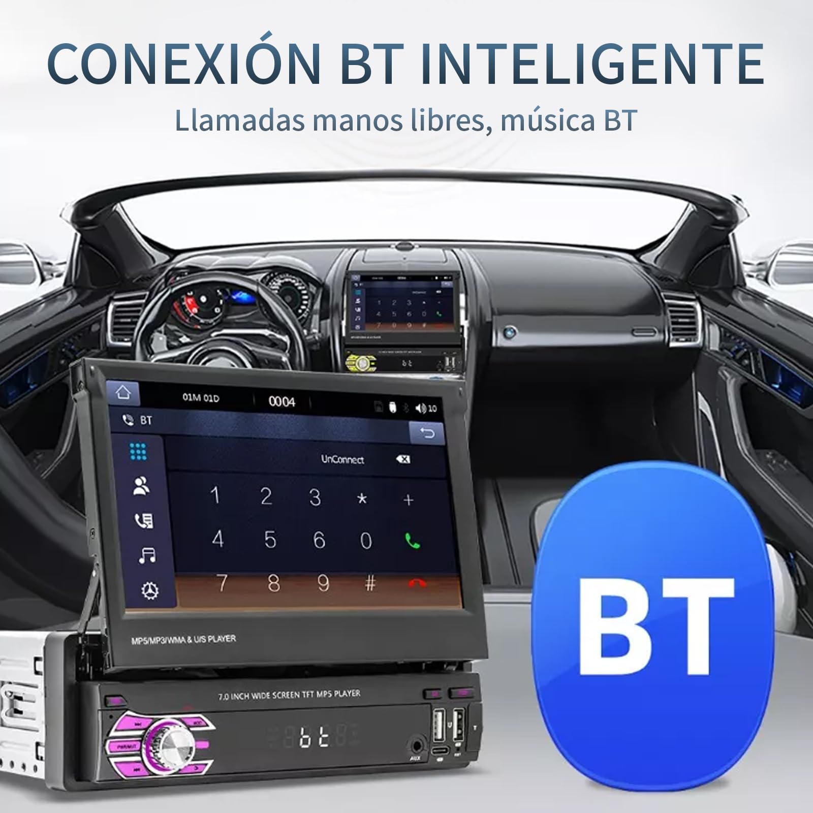 FINYQBET Estéreo para Auto 9610C de 7 Pulgadas con CarPlay y Android Auto, Pantalla Táctil Retráctil, Bluetooth y Cámara de Reversa, Ideal para Conducir Seguro y Entretenimiento en Viajes