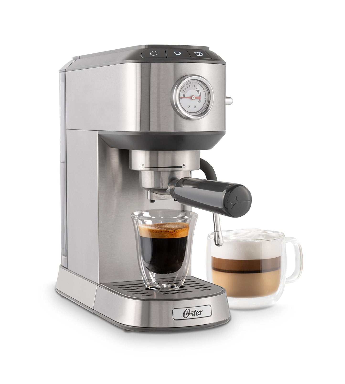 Cafetera Espresso Oster PB Slim Plateado Compacta