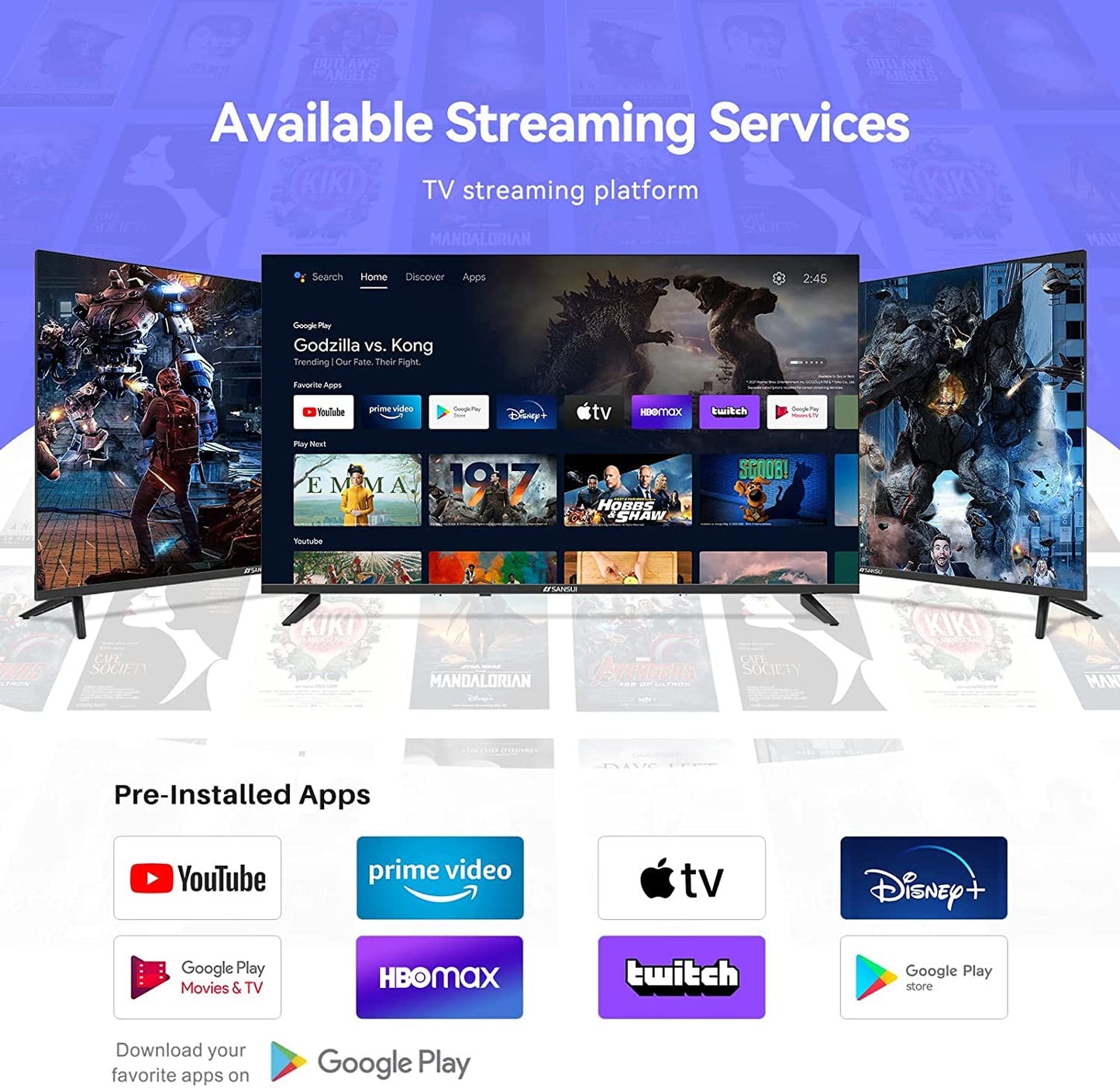 SANSUI Android TV Google Assistant, Control de Voz (50" WiFi UHD 4K)