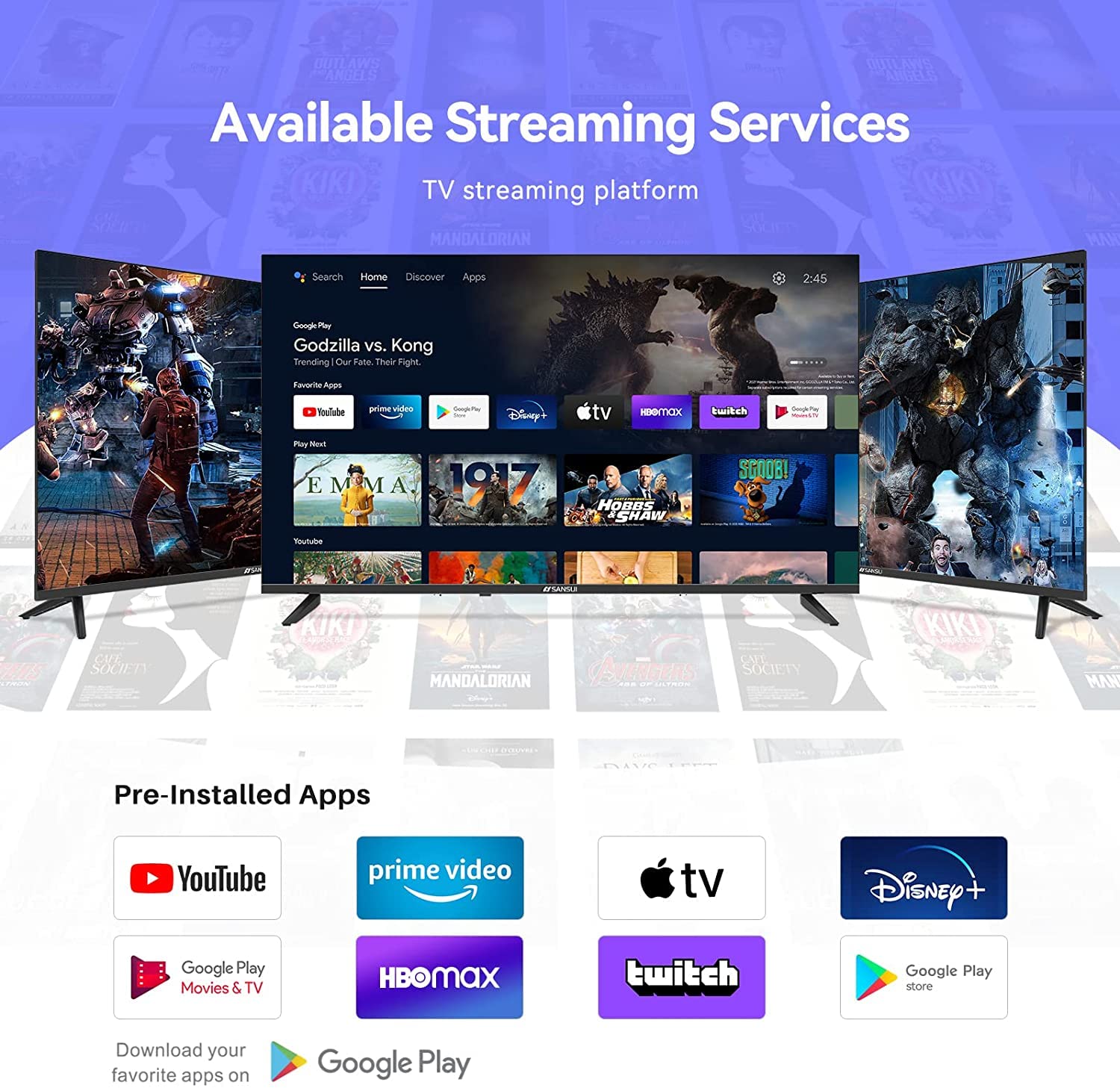 SANSUI Android TV Google Assistant, Control de Voz (50" WiFi UHD 4K)