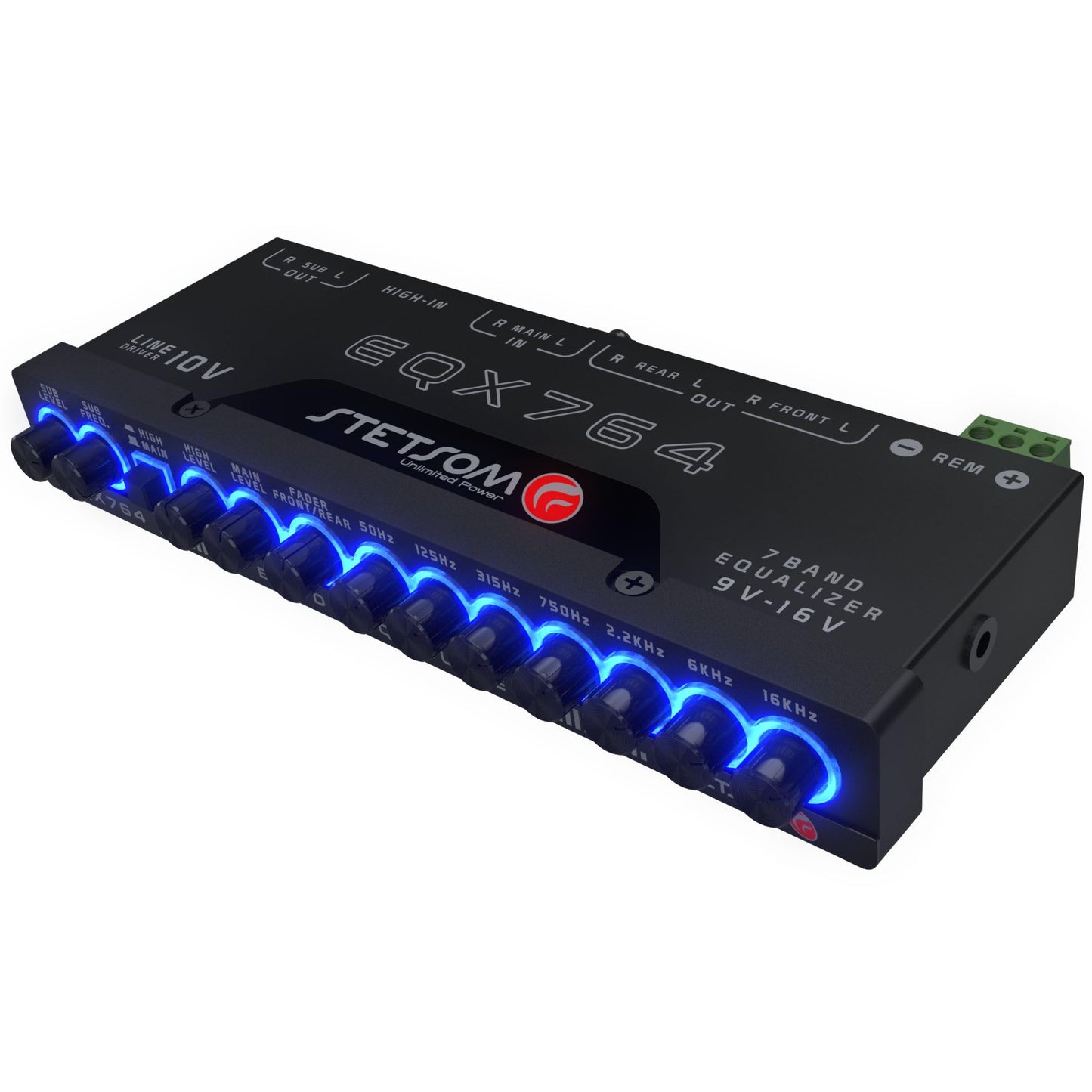 Ecualizador Gráfico de Audio Stetsom EQX764-7 Negro con Preamplificador y Subcontroles Dedicados para Coche